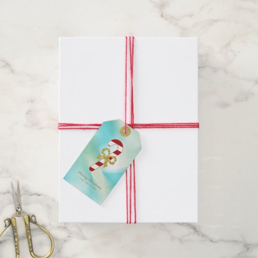 Candy Cane | Pastel Groen Gradiënt & Goud Cadeaulabel (Met Touw)
