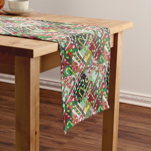 Candy Cane Patchwork Patroon Korte Tafelloper (Voorbeeld)