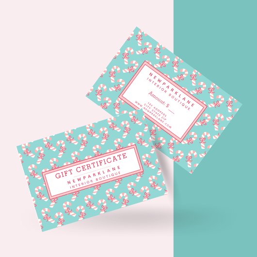 Candy Cane Pattern Blauwgroen kerstcadeaubon Visitekaartje