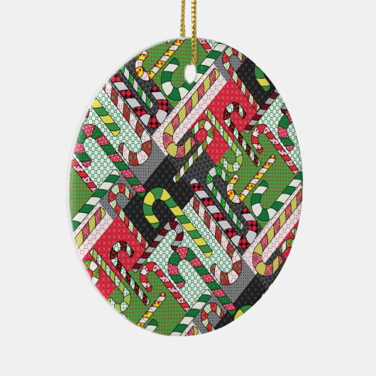 Candy Cane Pattern Keramisch Ornament (Rechts)