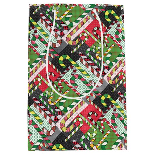 Candy Cane Pattern Medium Cadeauzakje (Voorkant)