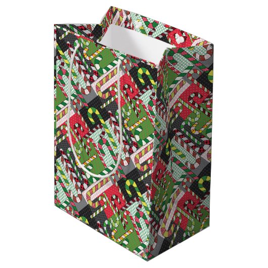 Candy Cane Pattern Medium Cadeauzakje (Achterkant Gekanteld)