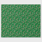 Candy Cane Pattern on Green Background Cadeaupapier (Vlak)