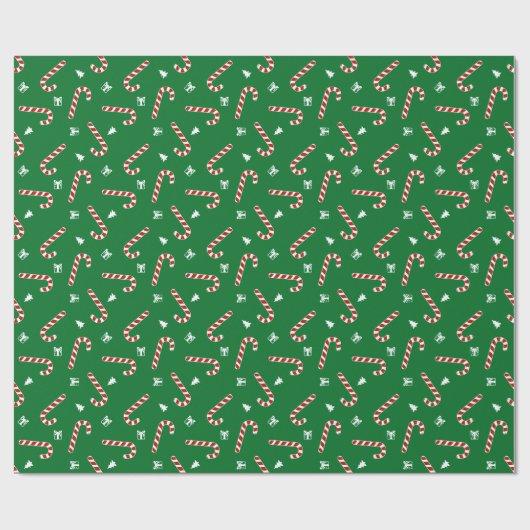 Candy Cane Pattern on Green Background Cadeaupapier (Vlak)