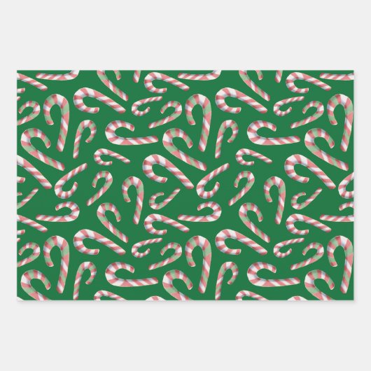 Candy Cane Pattern Red Green Maroon Inpakpapier Vel (Voorkant 2)