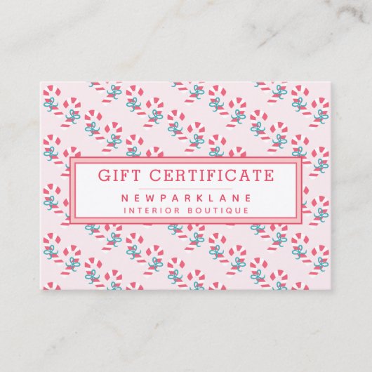 Candy Cane Pattern Roze Kerst Gift Certificaat (Voorkant)