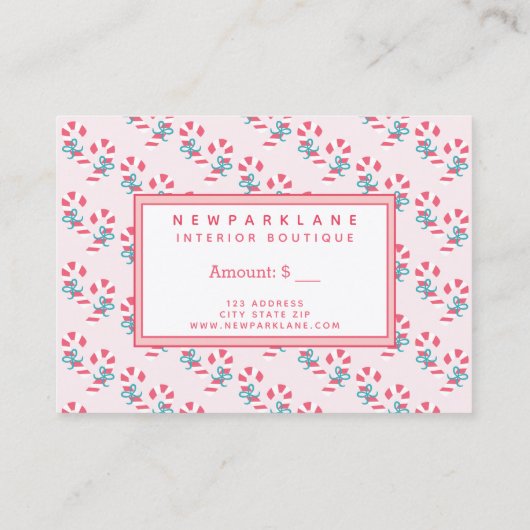 Candy Cane Pattern Roze Kerst Gift Certificaat (Achterkant)