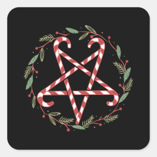 Candy Cane Pentagram Vierkante Sticker