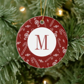 Candy Cane Peppermint Initiaal Monogram Kerst Keramisch Ornament