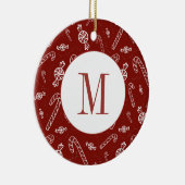 Candy Cane Peppermint Initiaal Monogram Kerst Keramisch Ornament (Rechts)