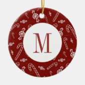 Candy Cane Peppermint Initiaal Monogram Kerst Keramisch Ornament (Voorkant)