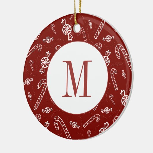 Candy Cane Peppermint Initiaal Monogram Kerst Keramisch Ornament (Links)