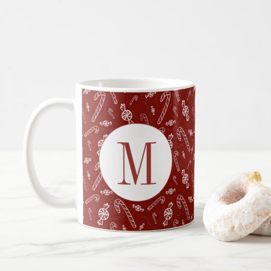 Candy Cane Peppermint Initiaal Monogram Kerst Koffiemok (Met donut)