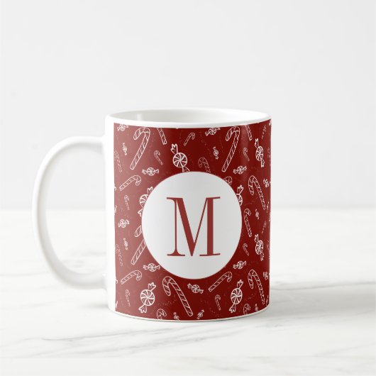 Candy Cane Peppermint Initiaal Monogram Kerst Koffiemok (Links)