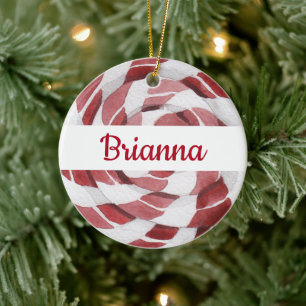 Candy Cane Peppermint Swirl met Naam Jaar Keramisch Ornament