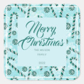 Candy Cane Peppermint Vierkante Sticker (Voorkant)