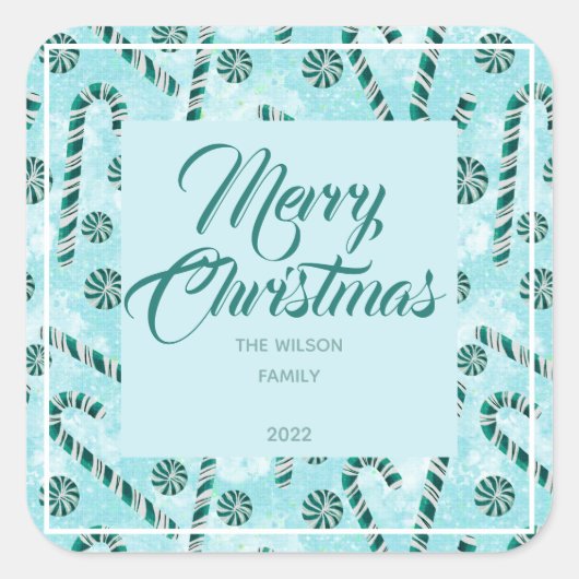 Candy Cane Peppermint Vierkante Sticker (Voorkant)