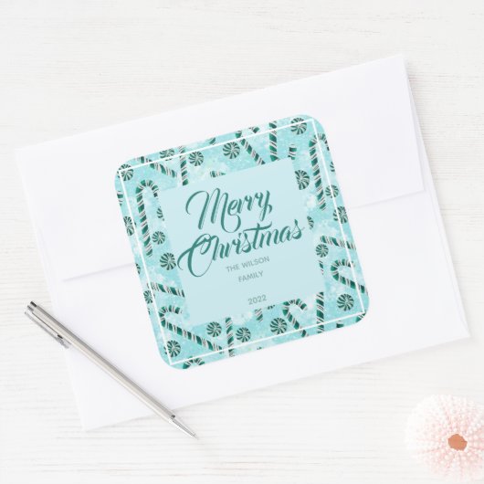 Candy Cane Peppermint Vierkante Sticker (Envelop)