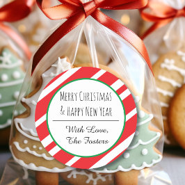 Candy Cane personaliseert Nieuwjaar prettige feest Ronde Sticker