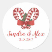 Candy Cane Personalized kerstbruiloft Stickers (Voorkant)