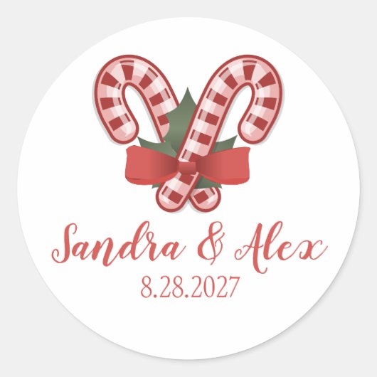 Candy Cane Personalized kerstbruiloft Stickers (Voorkant)