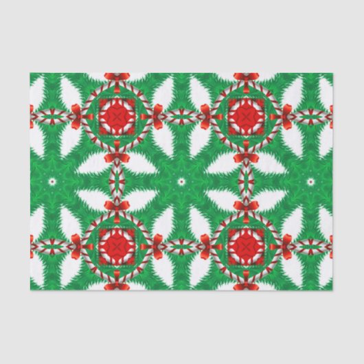 Candy Cane Pine Branches Red Bow Stropdassen Xmas  Tissuepapier (Voorkant)