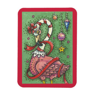 CANDY CANE PINK FLAMINGO CHRISTMAS MAGNET MAGNEET