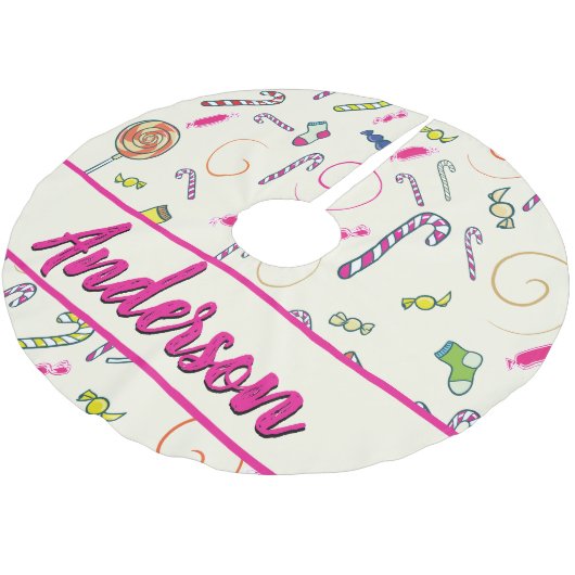 Candy Cane Pink Monogram Kerstboom Rok (Gekanteld)