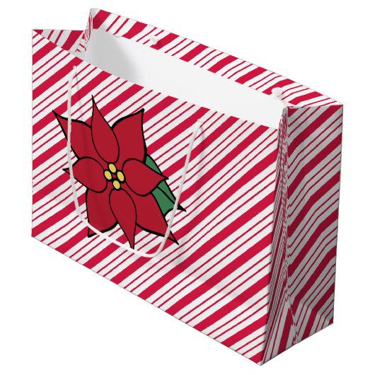 Candy Cane Poinsettia Gift Bag Large Cadeautasje (Voorkant Gekanteld)