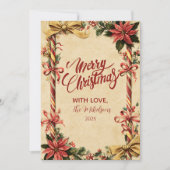 Candy Cane Poinsettia Kerstmis Feestdagenkaart (Voorkant)