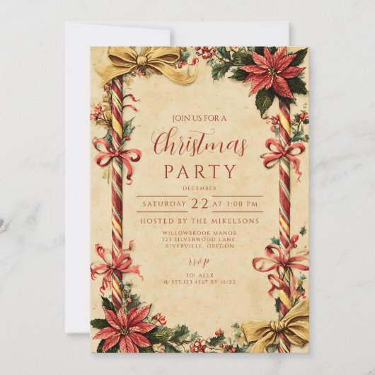 Candy Cane Poinsettia Kerstmis Kaart (Voorkant)