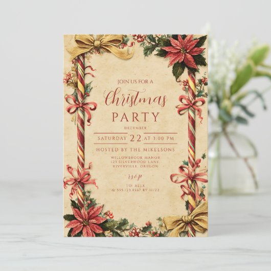 Candy Cane Poinsettia Kerstmis Kaart (Staand voorkant)