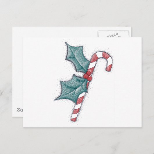 Candy Cane Pointillism Briefkaart (Voorkant / Achterkant)