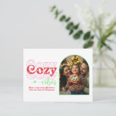 Candy Cane Pop Cozy Vibes Retro Kerstfoto Feestdagenkaart (Staand voorkant)