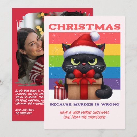 Candy Cane Pop Funny Cat Retro Christmas Photo Feestdagenkaart (Voorkant / Achterkant)