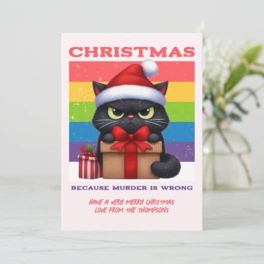 Candy Cane Pop Funny Cat Retro Christmas Photo Feestdagenkaart (Staand voorkant)