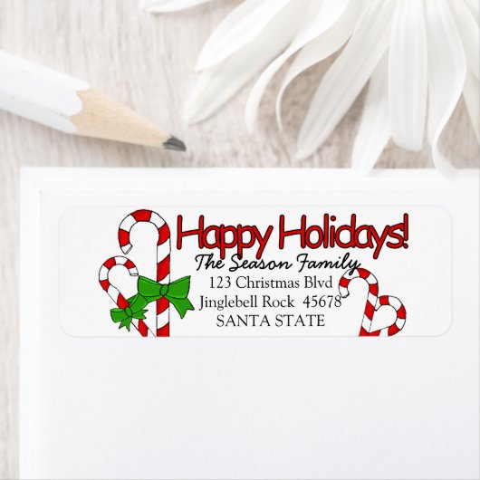 Candy Cane Prettige feestdagen adreslabel Etiket (Insitu)