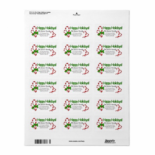 Candy Cane Prettige feestdagen adreslabel Etiket (Full Sheet)