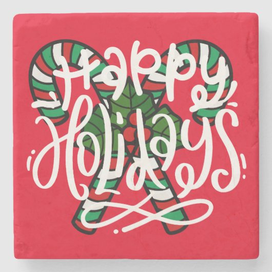 Candy Cane Prettige feestdagen Stenen Onderzetter (Voorkant)