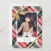 Candy Cane Pset Gift Wrapped & Bow Cadeau Foto Feestdagenkaart (Voorkant)
