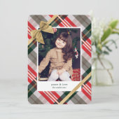 Candy Cane Pset Gift Wrapped & Bow Cadeau Foto Feestdagenkaart (Staand voorkant)