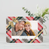 Candy Cane Pset Gift Wrapped & Bow Cadeau Foto Feestdagenkaart (Staand voorkant)