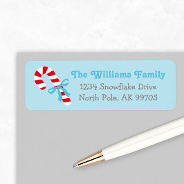 Candy Cane Red Aqua Blue Holiday Return Address Etiket