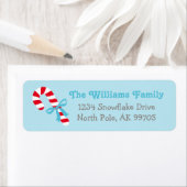 Candy Cane Red Aqua Blue Holiday Return Address Etiket (Insitu)