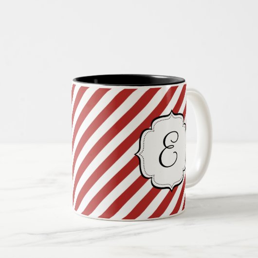 Candy Cane Red en White Striped Tea Coffee Mok (Voorkant rechts)