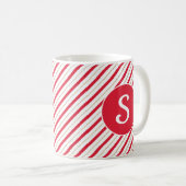 Candy Cane Red Faux Gold Stripes Monogram Mok (Voorkant rechts)