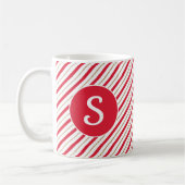 Candy Cane Red Faux Gold Stripes Monogram Mok (Links)