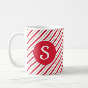 Candy Cane Red Faux Gold Stripes Monogram Mok