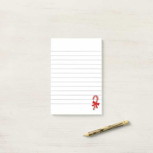Candy Cane Red Ribbon Christmas Lined Post-it® Notes (Op bureau)