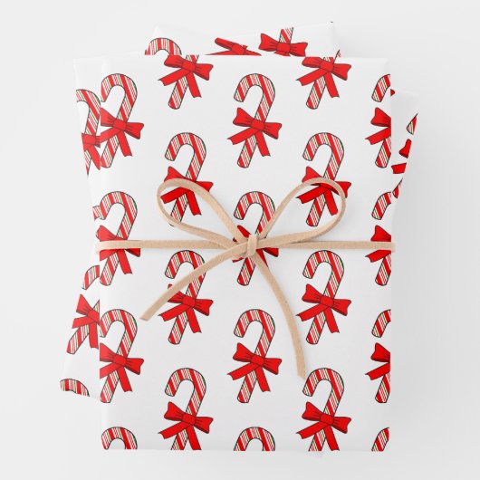 Candy Cane Red Ribbons Drawings Christmas Inpakpapier Vel (In situ)